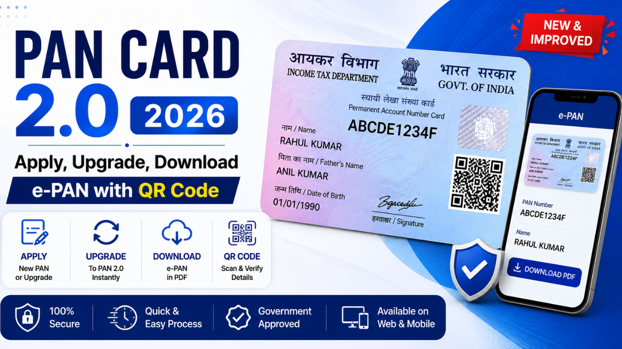 PAN Card 2.0 2026 – Apply, Upgrade, Download e‑PAN with QR Code
